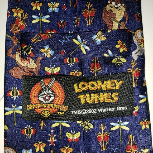Looney Tunes Taz Tazmanian Devil Butterflies Dragonflies Necktie Tie Navy EUC - Picture 3 of 10